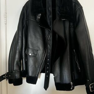 Top Shop Faux Fur Lined Vegan Leather Coat